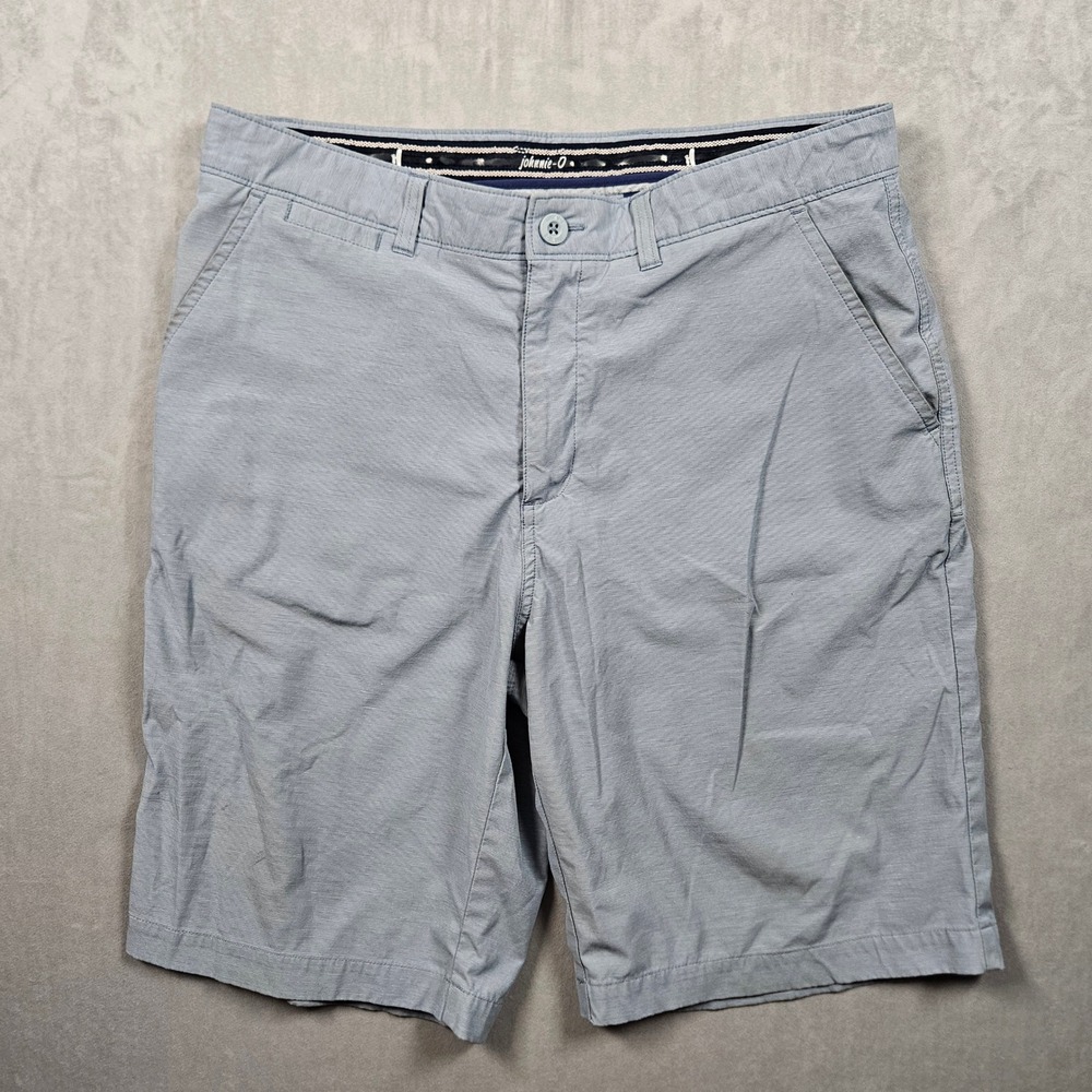 johnnie-O Wyatt Peformance Shorts Mens 33 Blue Micro Stripe Stretch Golf Surf